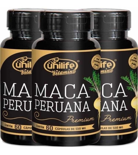 Kit 3 - Maca Peruana Premium 100% Pura 550mg - 60 Cápsulas