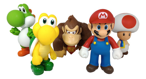 Mario Bros Set 5 Figuras Yoshi Toad Mario Koopa Donkey Kong