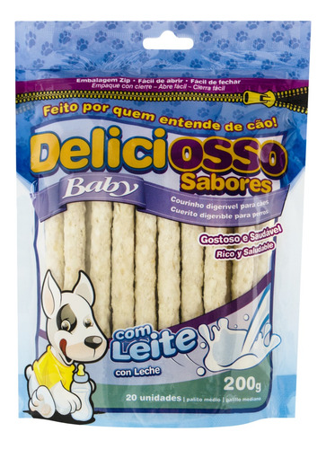 Palito Mastigável Médio para Cães Leite Deliciosso Baby 200g 20 Unidades