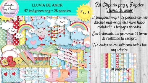 Cliparts Y Papeles Lluvia De Amor Mod. 6  Kit Imprimible