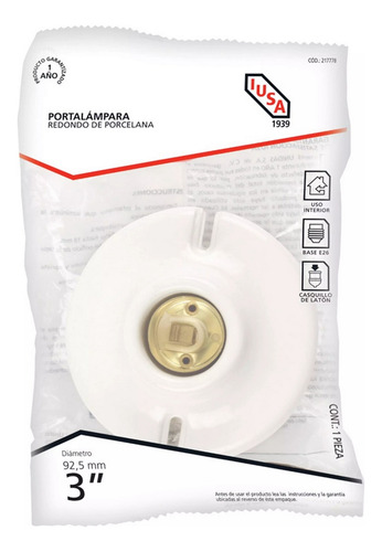 Porta Lampara De Porcelana Techo Redonda 3 (133) (bolsa)