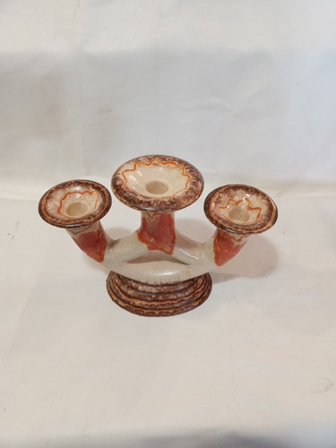 Antiguo Candelabro De Cerámica Esmaltada Alemán (Usado)