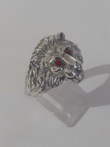 Anillo Cabeza De Leon Plata 925 Con Ojos Rojos 