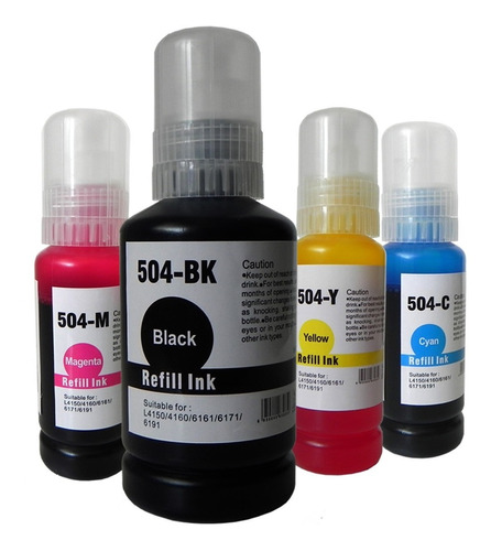 Set 4 Botella Tinta Alternativo Compatible 504 L4150 L4160