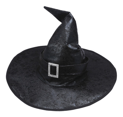 Gorro Bruja Negro Simil Cuero Halloween Disfraz Cotillon