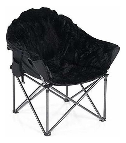 Silla De Camping Portatil Redonda Negra Plegable Grande