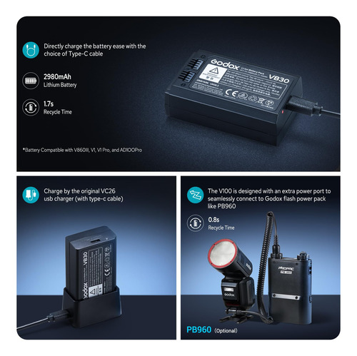 Godox V100n V100 N Flash Para Nikon, 2.4g 100ws Ttl Flash