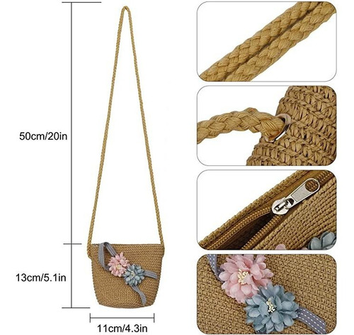 2 Unids/set Niñas Verano Playa Paja Flor Sombreros Con Bolsa