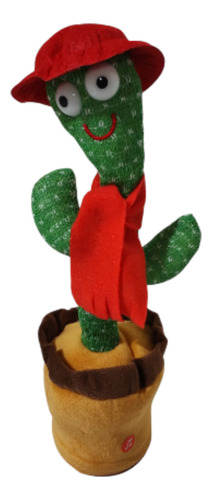 Cactus Bailarín Repite Tu Voz, Luces Y Música Carga Usb Gorro Rojo