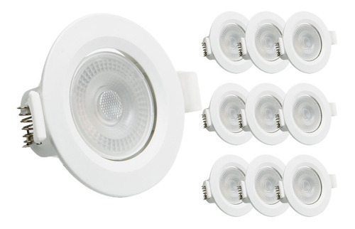 Kit 10 Spot Super Led 3w Redondo Embutir Branco Frio Gesso