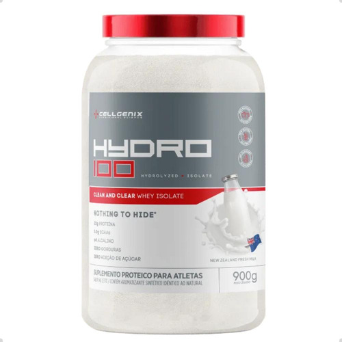 Hydro 100 Whey Protein Isolado 900g Cellgenix Sabor Leite