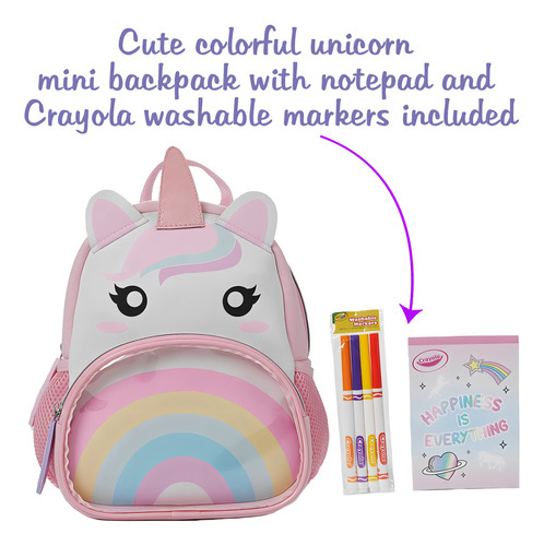 Minimochila Crayola De Neopreno Con Forma De Unicornio Para Niñas Y Niños Pequeños, Marcadores Y Bloc De Notas, 10 Pulgadas, Rosa