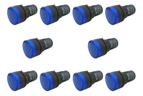 Ad16-22ds-b 12-24vca/cc Sinaleiro Led Azul 22mm Com 10 Peças