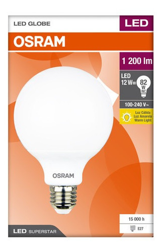 Imagen 2 de 3 de Lámpara Led Osram Globo 12w Luz Calida E27