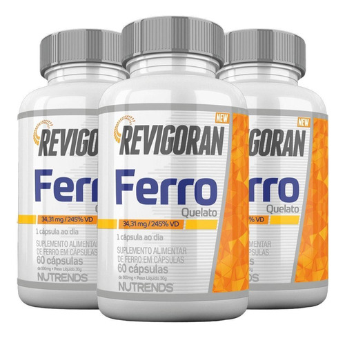 Kit 3x Revigoran Ferro Quelato 60 Cápsulas - Nutrends