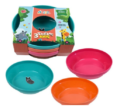  Bowl Plástico Para Niño X3 Diseño Animal Dif Colores