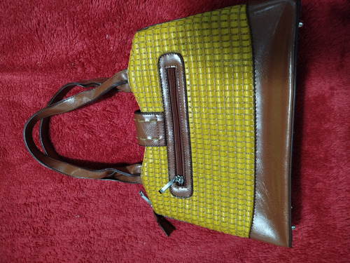 Cartera De Cuero Y Mimbre. Modelo Vintage. Marrón Claro Lisa Metal No (Usado)