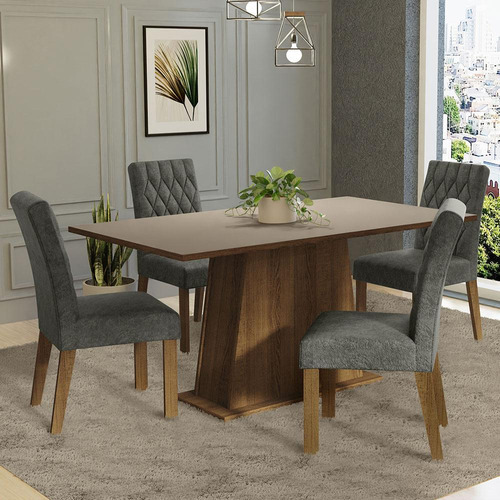 Juego De Comedor Con Mesa Y 4 Sillas Madesa Ashley Mcs Color Marron/Crema/Plata