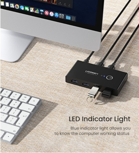 Conmutador KVM Ugreen USB 2.0, 2 unidades en 4 dispositivos