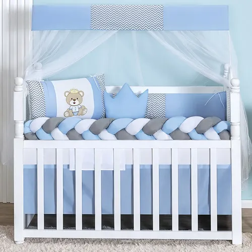 Kit Para Berço Confortável Seguro Bebê Menino Azul Barato
