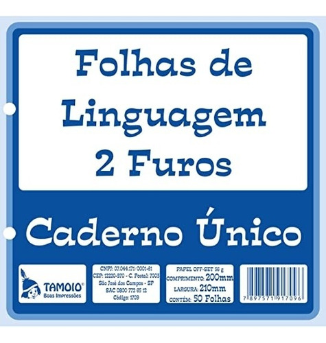 Folha 2 Furos Linguagem P/ Caderno Único C/ 50 Folhas Tamoio