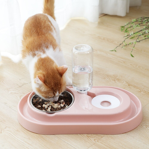 Comedero Y Bebedero Con Flotabilidad Perro Y Gato Rosa