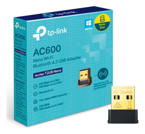 Adaptador Usb Wifi 2.4/5.0ghz-bluetooth 4.2 Archer T2ub Nano