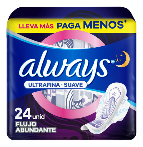 Toallas Femeninas Always Ultrafina Suave, Extra Largas 24un