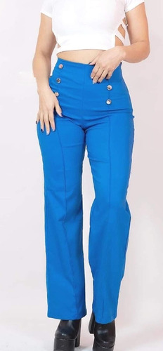 Pantalon Tiro Alto Palazzo Mujer Elastizado Talles Y Colores