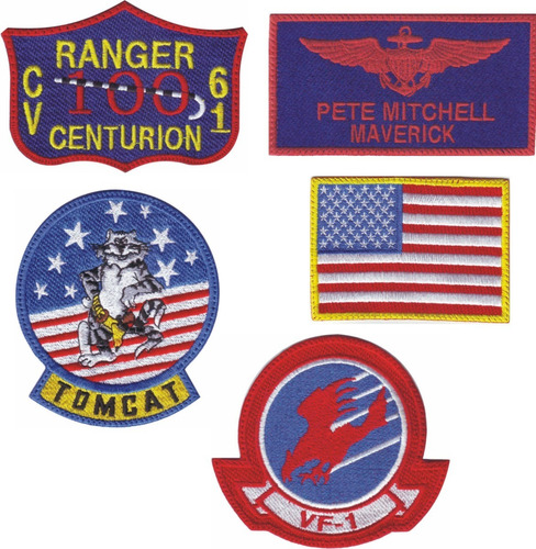 5 Parches Bordados Para Coser Overol C Tu Nombre Top Gun