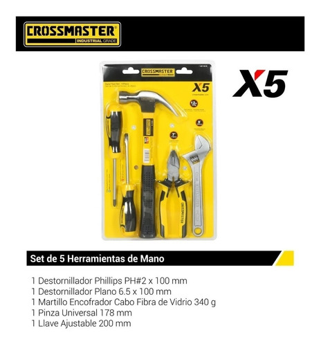 Imagen 3 de 6 de Set Kit De Herramientas De Mano Crossmaster 5 Piezas 9970890