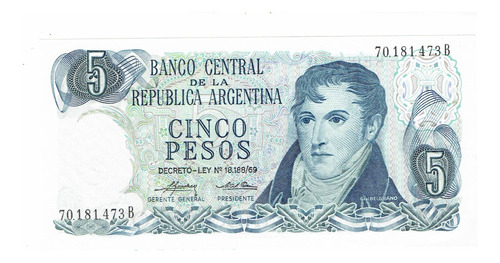 Billete De Argentina, 5 Pesos, Unc.  Jp