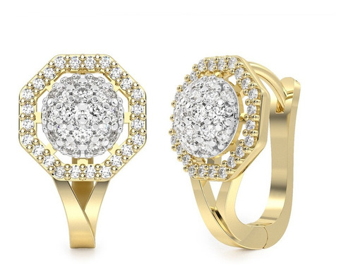 Aretes Arracadas De Oro 10k Con Piedra Octágono Snow Huggies