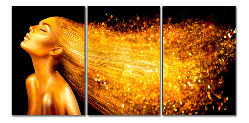 3 Cuadros 60x90 Silueta Mujer Dorado Tipo Canvas 0911