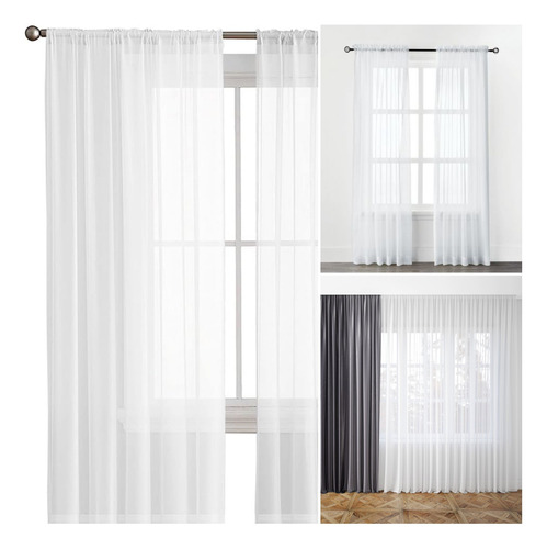 Cortinas En Tela Voile Frances Para Riel Barra Tensor