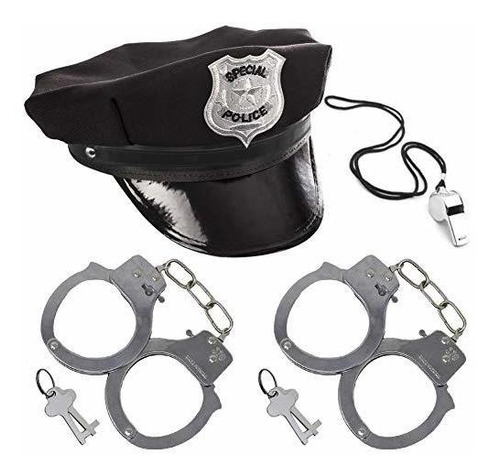 Sombrero De Policía Para Niños 3 Otters, Accesorios Para Fiesta De Policías Con Silbato Y Esposas, Set De Policía Para Niños, 4 Piezas