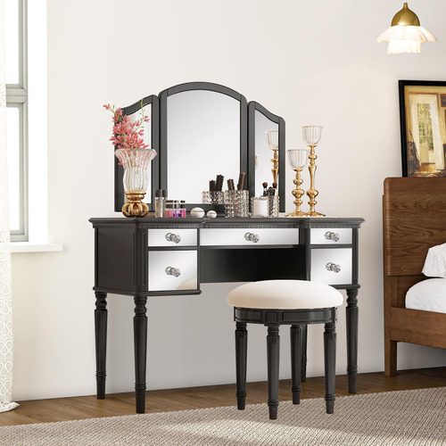 Roomfitters Juego De Tocador Con Espejo Y Taburete Mesa De