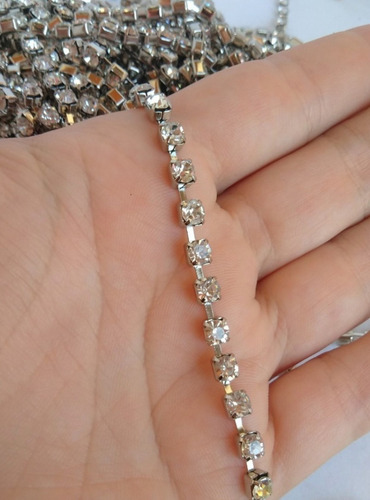 Corrente De Strass Ss22 - 125 Metros - Cor Prata