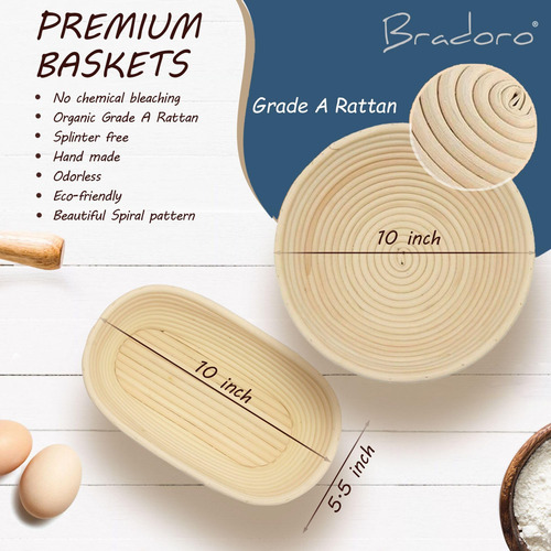 Conjunto De Cestos À Prova De Pão Bradoro Banneton 25 Cm Ova