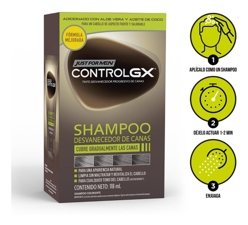 Shampoo Desvanecedor De Canas Just For Men Control Gx 3 Pack