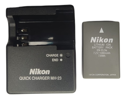 Kit Bat-eria Nikon +carregador Mh-23 En-el9a 1080 Mah D90x Cor Cinza-escuro