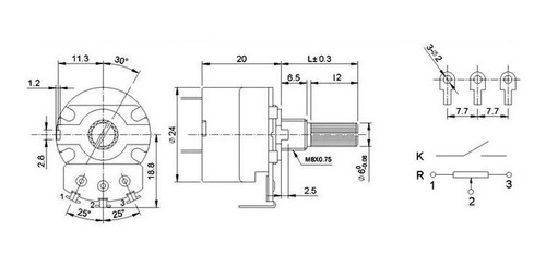 Potenciometro 24mm A100k Logaritmico Con Llave 100k Ohms