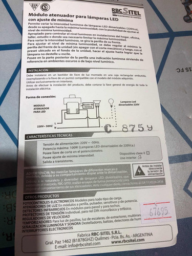Imagen 2 de 4 de Regulador Atenuador Led 100w Rbc P/jeluz Dimer Negro