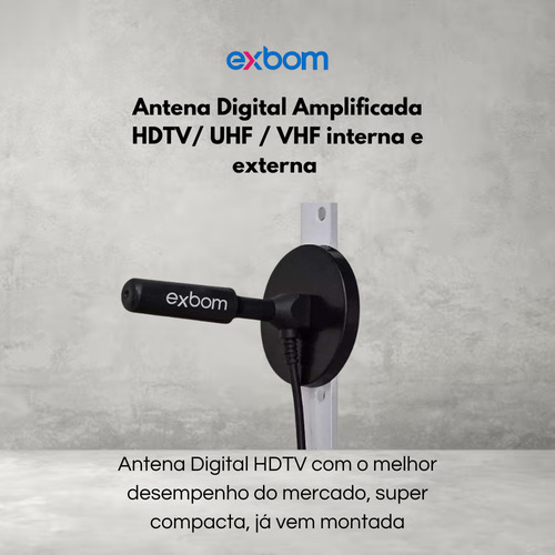 Antena Digital Hdtv Interna E Externa, 3,5dbi Cabo 4m Exbom