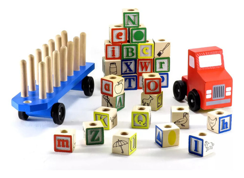 Camión De Madera Para Niños Bloques De Construcción Letras