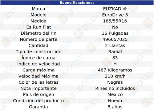2 Llantas Medida 185/55r16 83h Euzkadi Eurodrive 3