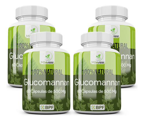 Kit 4 Potes Glucomannan Cápsulas 500mg 100% Puro