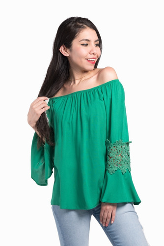 Imagen 1 de 3 de Blusa Campesina Manga Larga Con Aplicacion
