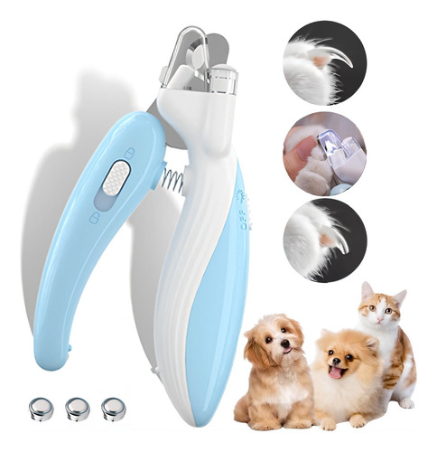 Corta Uñas Para Perro Gato Mascota Safety Con Luz Led Azul Mediano