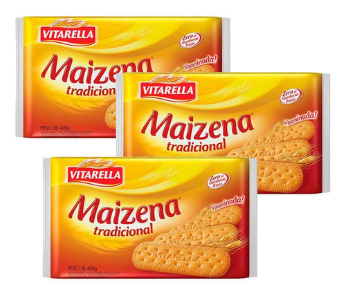 Kit 2 Pacotes Biscoito Vitarella Maizena 400g Kit 3